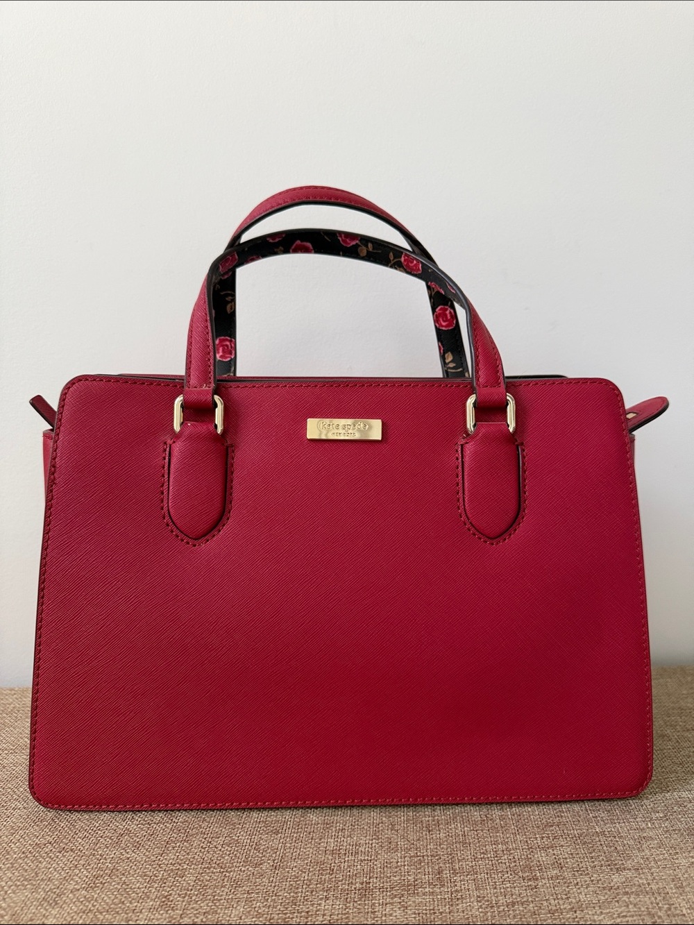 kate spade Bold Red and Floral Leather Handbag